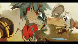Rule 34 | 1girl, animal, blood, blood on face, blue hair, bow, female focus, gloves, hinanawi tenshi, injury, letterboxed, pouch, red eyes, short hair, sidelocks, siirakannu, solo, touhou