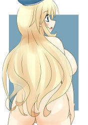 Rule 34 | 10s, 1girl, ass, atago (kancolle), backboob, blonde hair, blue eyes, breasts, curvy, female focus, from behind, hat, huge breasts, kantai collection, long hair, naruse mai, nude, pussy, solo, uncensored