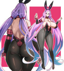 Rule 34 | 1girl, absurdly long hair, absurdres, alternate breast size, alternate costume, alternate hairstyle, ass, breasts, choker, fate/grand order, fate/stay night, fate (series), fishnet pantyhose, fishnets, glasses, high heels, highres, huge breasts, leotard, long hair, long legs, medusa (fate), medusa (rider) (fate), multiple views, pantyhose, playboy bunny, purple hair, rabbit ears, rabbit tail, solo, twintails, uc (91776165), very long hair
