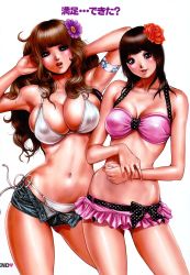 Rule 34 | 2girls, breasts, highres, large breasts, midriff, multiple girls, nail polish, tabe koji, wavy hair