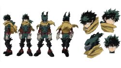 Rule 34 | 1boy, :|, arms at sides, backpack, bag, belt, belt pouch, blank stare, bodysuit, boku no hero academia, buckle, cape, character sheet, closed mouth, commentary, covered face, covered mouth, cropped shoulders, cross-laced footwear, curly hair, english commentary, expressionless, eyes in shadow, floating cape, freckles, from behind, from side, full body, gloves, green bodysuit, green eyes, green hair, green mask, hair between eyes, heroaca anime, highres, legs apart, looking ahead, looking at viewer, male focus, mask, midoriya izuku, multiple views, official art, pouch, profile, red belt, red footwear, shoe soles, short hair, simple background, snap-fit buckle, spoilers, standing, straight-on, third-party source, torn cape, torn clothes, torn mask, torn sleeves, turnaround, umakoshi yoshihiko, utility belt, walking, white background, white gloves, yellow bag, yellow cape