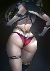 Rule 34 | 1girl, ass, back, bare shoulders, bishoujo senshi sailor moon, blonde hair, blue sailor collar, breasts, cosplay, ereshkigal (fate), fate/grand order, fate (series), gloves, highres, imizu (nitro unknown), large breasts, long hair, magical girl, panties, red panties, sailor collar, sailor moon, sailor moon (cosplay), sailor senshi uniform, skindentation, solo, thigh strap, thighs, two-tone gloves, two side up, underwear