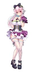 Rule 34 | 1girl, aqua hair, black bow, black footwear, blush, bow, breasts, bridal garter, cleavage, full body, garter straps, hair bow, headphones, highres, large breasts, long hair, looking at viewer, mary janes, multicolored hair, nitroplus, no panties, pink eyes, pink hair, platform footwear, platform heels, platform high heels, platform shoes, platheels, polka dot, polka dot legwear, shoes, smile, solo, super sonico, thighhighs, transparent background, two-tone hair, v-mag