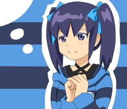 Rule 34 | 1girl, artist request, blue hair, blush, danball senki, dated, female focus, long hair, mikage mika, smile, solo, twintails, upper body