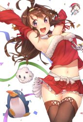 Rule 34 | 10s, 1girl, :d, absurdres, ahoge, anchor, armpits, arms up, baffu, bare shoulders, blush, boots, breasts, brown hair, brown thighhighs, christmas, commentary request, confetti, crop top, crop top overhang, detached sleeves, double bun, error musume, failure penguin, frilled skirt, frilled sleeves, frills, fur trim, girl holding a cat (kancolle), hair bun, hairband, headgear, highres, kantai collection, kongou (kancolle), long hair, looking at viewer, midriff, miss cloud, navel, open mouth, panties, pantyshot, pleated skirt, purple eyes, santa costume, simple background, skirt, smile, solo, thigh boots, thigh gap, thighhighs, underwear, white background, white panties