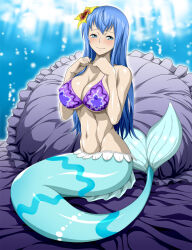 Rule 34 | 1girl, blue eyes, blue hair, breasts, covered erect nipples, female focus, highres, large breasts, mermaid, mero (one piece), monster girl, nel-zel formula, one piece, swimsuit