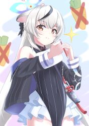 Rule 34 | 1girl, animal ears, blue archive, bow, chinese clothes, commentary request, frilled skirt, frills, grey hair, hair between eyes, hair bow, hair ribbon, halo, highres, holding, holding pencil, kokona (blue archive), long hair, long sleeves, looking at viewer, low twintails, multicolored hair, orange eyes, pelvic curtain, pencil, ribbon, sidelocks, skirt, sleeveless, solo, streaked hair, syimo, tiger ears, tiger girl, twintails, two-tone hair