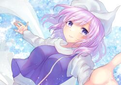 Rule 34 | 1girl, alto2019, blue eyes, blue vest, hat, highres, lapel pin, letty whiterock, light purple hair, long sleeves, medium hair, one-hour drawing challenge, shirt, solo, touhou, vest, wavy hair, white hat, white shirt
