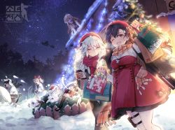 Rule 34 | &gt; &lt;, 6+girls, @ @, alternate costume, bag, black hair, blush, braid, breasts, caws (120 winter gifts) (girls&#039; frontline), caws (girls&#039; frontline), christmas, christmas lights, christmas ornaments, christmas tree, coat, covering head, cup, dress, gepard m1 (girls&#039; frontline), gepard m1 (unblemished protector) (girls&#039; frontline), girls&#039; frontline, glasses, gloves, grey hair, hair between eyes, hair ornament, hair over one eye, hairclip, hat, highres, hk21 (girls&#039; frontline), hk21 (vixen&#039;s platform 1/9) (girls&#039; frontline), holding, holding bag, holding cup, jewelry, large breasts, lewis (girls&#039; frontline), lewis (holy night promise) (girls&#039; frontline), long hair, long sleeves, looking at viewer, lwmmg (girls&#039; frontline), lwmmg (my lie in december) (girls&#039; frontline), medium breasts, multiple girls, necklace, official alternate costume, official art, open mouth, pants, pantyhose, plaid, plaid scarf, red scarf, scarf, shopping bag, short hair, shovel, sidelocks, skirt, sky, smile, snow, snowing, snowman, star (sky), starry sky, thigh strap, twin braids, twintails, type 100 (girls&#039; frontline), type 100 (treasure buried deep within) (girls&#039; frontline), wavy mouth
