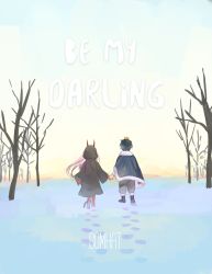 Rule 34 | 10s, 1boy, 1girl, absurdres, bandages, black cloak, black hair, blue capelet, bomhat, boots, cape, capelet, cloak, colored skin, couple, crown, darling in the franxx, footprints, fur boots, fur cape, holding hands, hetero, highres, hiro (darling in the franxx), hood, hood up, hooded cloak, horns, long hair, oni horns, parka, pink hair, red horns, red skin, short hair, snow, tree, aged down, zero two (darling in the franxx)