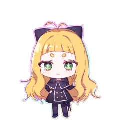 Rule 34 | + +, 1girl, antenna hair, bad id, bad pixiv id, black bow, black dress, black footwear, black pantyhose, blonde hair, blush, bow, chibi, closed mouth, copyright request, dress, frilled dress, frills, full body, green eyes, hair bow, hand on own hip, hand up, light frown, long hair, lowres, pantyhose, poyo (shwjdddms249), simple background, solo, standing, thick thighs, thighs, transparent background, v, very long hair, white background