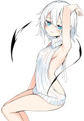 Rule 34 | 1girl, bare arms, bare legs, bare shoulders, highres, looking at viewer, medium hair, original, otokuyou, ringo-chan (otokuyou), simple background, solo, thighs, white background, white hair