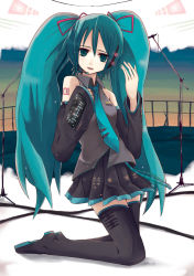 Rule 34 | hatsune miku, highres, hrd, microphone, thighhighs, vocaloid, zettai ryouiki, microphone stand, twintails