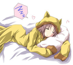 Rule 34 | 10s, 1girl, animal ears, closed eyes, hat, hood, hoodie, infinite stratos, long hair, lying, mister (black and white), nohotoke honne, on bed, oversized clothes, pajamas, pillow, pink hair, short hair, sleeping, sleeves past wrists, solo