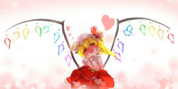 Rule 34 | 1girl, blonde hair, cat ears, flandre scarlet, hands on own cheeks, hands on own face, hat, heart, heart-shaped pupils, highres, long hair, looking at viewer, qys3, red eyes, side ponytail, skirt, solo, symbol-shaped pupils, touhou, wings, wrist cuffs