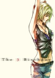 Rule 34 | 1girl, aya brea, ayamine keu, blonde hair, blue eyes, breasts, cleavage, jewelry, necklace, open clothes, parasite eve, parasite eve the 3rd birthday, simple background, smile, solo, the 3rd birthday, white background