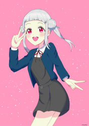 Rule 34 | 1girl, absurdres, arashi chisato, artist name, artist request, bare legs, belt, blue cardigan, blue jacket, blush, bow, bowtie, breasts, buttons, cardigan, collared shirt, cropped jacket, double bun, dress, dress shirt, female focus, floating hair, grey belt, grey shirt, grey skirt, hair bun, hair tie, highres, jacket, long hair, long sleeves, looking at viewer, love live!, love live! superstar!!, miniskirt, nail, nail polish, neck ribbon, o-ring, o-ring belt, parted lips, pink background, pink nails, plaid, plaid skirt, pleated, pleated skirt, red bow, red eyes, red ribbon, ribbon, school uniform, shirt, skirt, small breasts, smile, solo, twintails, wavy hair, white hair, white shirt, wing collar, yuigaoka school uniform