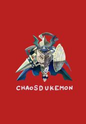 Rule 34 | chaosdukemon, digimon, digimon (creature), digital hazard, lance, polearm, shield, simple background, solo, weapon