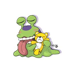 Rule 34 | digimon, digimon (creature), monzaemon, numemon, red eyes, solo, stuffed animal, stuffed toy, teddy bear, tongue, tongue out