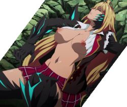 Rule 34 | 10s, 1girl, blonde hair, breasts, female focus, highres, huge breasts, kaneko hiraku, large breasts, lying, nipples, screencap, shikishima mirei, solo, stitched, third-party edit, valkyrie drive, valkyrie drive -mermaid-