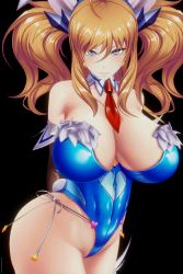 Rule 34 | 1girl, 3d, absurdres, action taimanin, alternate costume, blonde hair, blue leotard, breasts, curvy, highleg, highleg leotard, highres, huge breasts, leotard, long hair, looking at viewer, official alternate costume, onizaki kirara, playboy bunny, revealing clothes, shiny skin, solo, taimanin (series), thong leotard, twintails, very long hair, wide hips