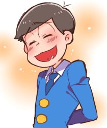 Rule 34 | 10s, 1boy, arms behind back, bad id, bad pixiv id, blush, brown hair, closed eyes, formal, heart, heart in mouth, male focus, matsuno osomatsu, necktie, osomatsu-kun, osomatsu-san, osomatsu (series), short hair, smile, solo, suit, yuusuke-kun