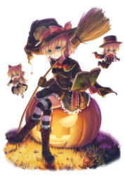 Rule 34 | 1girl, alice margatroid, alternate costume, bandages, blonde hair, blue eyes, book, boots, bow, bowtie, broom, cape, cross-laced footwear, crossed legs, dress shirt, eyepatch, fangs, female focus, gloves, grimoire, grimoire of alice, halloween, hat, hat bow, hexagram, highres, hourai doll, hyuuga azuri, jack-o&#039;-lantern, lace-up boots, matching shanghai, open mouth, pants, pumpkin, shanghai doll, shirt, short hair, sitting, solo, star (symbol), striped clothes, striped thighhighs, thighhighs, touhou, waistcoat, witch, witch hat, zettai ryouiki