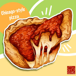 Rule 34 | artist logo, cheese, chicago deep dish pizza, food, food focus, food name, highres, no humans, original, pizza, tomato sauce, yuki00yo