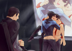 Rule 34 | 4boys, absurdres, anal, ass, batman, batman (series), black hair, blush, boots, bruce wayne, cape, clothed male nude male, clothed masturbation, clothed sex, clothes pull, crying, crying with eyes open, cum, damian wayne, dc comics, dick grayson, double anal, double penetration, drooling, erection, exhibitionism, feet, group sex, hand on another&#039;s head, highres, holding legs, legs up, lifting another&#039;s clothes, lifting person, male focus, male penetrated, masturbation, mo sang, multiple anal, multiple boys, multiple insertions, multiple penetration, nightwing, nude, nude ass, pants, pants pull, penis, penis grab, public indecency, robin (dc), saliva, sandwiched, screen, sex, sitting, spread legs, tears, threesome, tim drake, unworn clothes, voyeurism, watching, yaoi