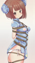 Rule 34 | 1girl, :o, arms behind back, ass, bdsm, breasts, chinese clothes, clothes lift, double bun, dress, dress lift, hair bun, hamuta (machosbrown), highres, panties, short hair, short sleeves, side-tie panties, skindentation, small breasts, underwear