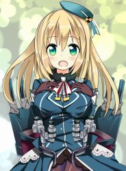 Rule 34 | 10s, 1girl, atago (kancolle), bad id, bad pixiv id, black gloves, black pantyhose, blonde hair, blue eyes, blush, breasts, cannon, gloves, hat, jacket, kantai collection, large breasts, leg up, long hair, military, military jacket, military uniform, open mouth, pantyhose, personification, smile, solo, tantan men (dragon), turret, uniform