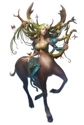 Rule 34 | 1girl, antlers, artist request, asymmetrical hair, bangle, bracelet, braid, breasts, bug, butterfly, centaur, centauroid, chaos online, deer, fantasy, flower, full body, green hair, grey eyes, hair flower, hair ornament, harp, highres, horns, insect, instrument, jewelry, leaf bikini, lips, long hair, looking at viewer, mayreel, monster girl, official art, parted lips, plant, saddle, side braid, solo, swept bangs, taur, transparent background, vines