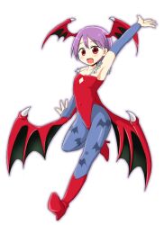 Rule 34 | 1girl, flat chest, full body, itsuka neru, lilith aensland, open mouth, simple background, smile, solo, tagme, vampire (game), white background