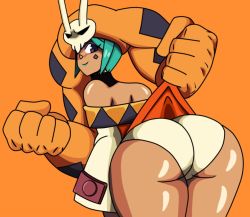 ass cerebella_(skullgirls) charge_sol dark_skin green_hair huge_ass looking_back panties purple_eyes skullgirls tagme thighs underwear