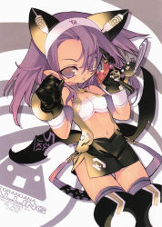 Rule 34 | 1girl, 2006, animal ears, artist name, asymmetrical bangs, blade (galaxist), cat ears, cellphone, dated, gloves, holding, midriff, navel, official art, phone, pointy ears, solo, talking on phone, thighhighs, toranoana, wings