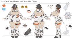 Rule 34 | 1girl, absurdres, animal ears, animal print, areola slip, backboob, bare shoulders, blush, breasts, character sheet, cleavage, closed mouth, commentary request, covered navel, cow print, dated, from behind, full body, hair over one eye, half-closed eyes, highres, hooves, horns, indie virtual youtuber, looking at viewer, medium hair, multiple views, muroku-chan (muroku), muroku (aimichiyo0526), neck bell, profile, shadow, shoulder blades, sideboob, standing, strapless, tagme, tareme, thick eyebrows, thick thighs, thigh strap, thighs, tube top, virtual youtuber, white background