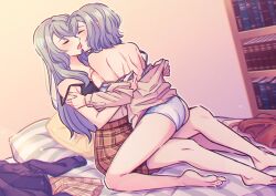 Rule 34 | 2girls, absurdres, akamirai, bang dream!, bare shoulders, bed, commission, french kiss, highres, hikawa hina, hikawa sayo, incest, kiss, multiple girls, panties, siblings, sisters, sitting, sitting on lap, sitting on person, twincest, twins, underwear, undressing, undressing another, yuri