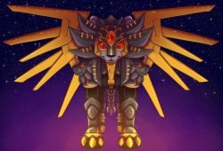 Rule 34 | ancientsphinxmon, armor, digimon, highres, jewel, lion, red eyes, star (sky), wings