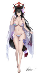 Rule 34 | 1girl, absurdres, animal ears, bare arms, bare legs, bare shoulders, bead bracelet, beads, bikini, black hair, blue archive, bracelet, breasts, cape, chaciooh, cleavage, closed mouth, collarbone, colored tips, eyeshadow, flower, fox ears, fox girl, fox tail, full body, gluteal fold, gradient hair, hair flower, hair ornament, halo, halterneck, hand up, highres, jewelry, large breasts, long hair, looking at viewer, low twintails, makeup, multicolored hair, navel, official alternate costume, purple flower, simple background, skindentation, slippers, slit pupils, smile, solo, standing, stomach, string bikini, swimsuit, tail, thigh gap, thigh strap, thighs, twintails, very long hair, wakamo (blue archive), wakamo (swimsuit) (blue archive), white background, white bikini, yellow eyes