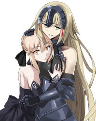 Rule 34 | 2girls, armor, armored dress, artoria pendragon (all), artoria pendragon (fate), blonde hair, braid, breast envy, grabbing another&#039;s breast, fate/grand order, fate/stay night, fate (series), gauntlets, grabbing, hair ribbon, hand on another&#039;s head, headpiece, jeanne d&#039;arc (fate), jeanne d&#039;arc (ruler) (fate), jeanne d&#039;arc alter (avenger) (fate), jeanne d&#039;arc alter (fate), long hair, looking at viewer, multiple girls, ribbon, ruler (fate/grand order), saber (fate), saber alter, simple background, single braid, takara joney, very long hair, white background, yellow eyes, yuri