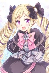 Rule 34 | 1girl, :d, armor, armored dress, black bow, black dress, blonde hair, blush, bow, dress, elise (fire emblem), faulds, fire emblem, fire emblem fates, hair bow, highres, kousetsu, long hair, looking at viewer, multicolored hair, nintendo, open mouth, pink neckwear, purple eyes, purple hair, smile, solo, standing, two-tone hair, very long hair