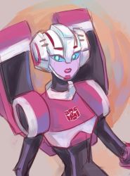 Rule 34 | 1girl, alien, arcee, autobot, blue eyes, breasts, highres, humanoid robot, lips, looking at viewer, pink lips, robot, small breasts, solo, transformers, transformers animated, victory a