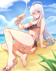 Rule 34 | 1girl, 2boys, absurdres, artist request, bad id, bad pixiv id, beach, bra, cloud, cum, disembodied penis, douluo dalu, group sex, gu yuena, hetero, highres, long hair, mmf threesome, multiple boys, multiple penises, penis, silver hair, sky, solo focus, sun, swimsuit, third-party source, threesome, underwear, water