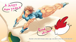 Rule 34 | 1girl, 2017, ass, bird, breasts, brown hair, chicken, english text, extreme muscles, female focus, highres, kaze no tani no nausicaa, large breasts, muscular, nausicaa, panties, pantyshot, purukogi (plasma beach), rooster (chinese zodiac), solo, speech bubble, studio ghibli, text focus, thick thighs, thighs, underwear, white panties