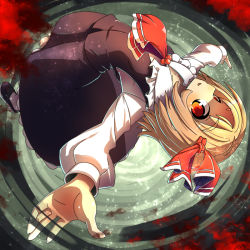 Rule 34 | 1girl, blood, female focus, gradient background, outstretched arms, rumia, skirt, solo, spread arms, touhou, umigarasu (kitsune1963), upside-down