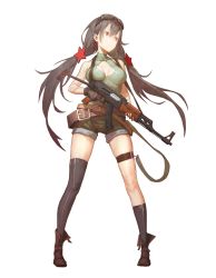 Rule 34 | 1girl, assault rifle, bare shoulders, black gloves, black thighhighs, breasts, cancer (zjcconan), full body, girls&#039; frontline, gloves, gun, hair ornament, highres, holding, holding gun, holding weapon, kalashnikov rifle, looking to the side, medium breasts, rifle, shoes, shorts, single glove, single thighhigh, solo, standing, star (symbol), star hair ornament, thighhighs, transparent background, twintails, type 56-1 (girls&#039; frontline), type 56 assault rifle, weapon
