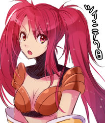Rule 34 | 1girl, armor, breasts, choker, cleavage, elbow gloves, gloves, long hair, nanaly fletch, open mouth, red eyes, red hair, tales of (series), tales of destiny 2, twintails