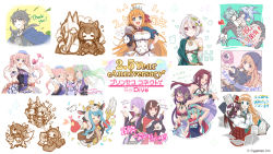 Rule 34 | ahoge, animal ears, anna (princess connect!), anna (summer) (princess connect!), anne (shingeki no bahamut), artist request, bandaged arm, bandages, beret, blonde hair, blue eyes, book, breasts, broken horn, brown hair, cape, cat ears, chika (idol) (princess connect!), chika (princess connect!), cleavage, commentary request, copyright name, copyright notice, cosplay, cygames, eriko (princess connect!), falling leaves, glasses, gloves, grea (shingeki no bahamut), green eyes, green hair, hair between eyes, hat, heart, highres, holding hands, horns, kigurumi, kokkoro (princess connect!), leaf, lima (princess connect!), mahiru (princess connect!), manaria friends, mitsuki (princess connect!), mittens, nanaka (princess connect!), nanaka (summer) (princess connect!), neneka (princess connect!), nozomi (idol) (princess connect!), nozomi (princess connect!), official art, one eye closed, pecorine (princess connect!), pink hair, pointy ears, polearm, ponytail, princess connect!, princess connect! re:dive 2.5 year anniversary, purple eyes, purple hair, red mittens, rin (princess connect!), ruka (princess connect!), ruka (summer) (princess connect!), school swimsuit, shingeki no bahamut, simple background, sitting, spoken heart, swimsuit, tagme, thank you, trident, tsumugi (idol) (princess connect!), tsumugi (princess connect!), twintails, weapon, yuuki (princess connect!)