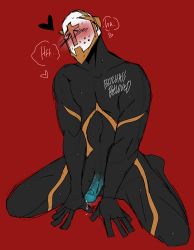 Rule 34 | 1boy, absurdres, artist request, blush, erection, gabriel (ultrakill), highres, male focus, non-web source, penis, red background, resolution mismatch, self-upload, simple background, solo, source smaller, ultrakill