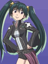 Rule 34 | 00s, 1girl, awa, brown eyes, d.gray-man, green hair, jaggy lines, lenalee lee, long hair, long twintails, lowres, oekaki, solo, twintails